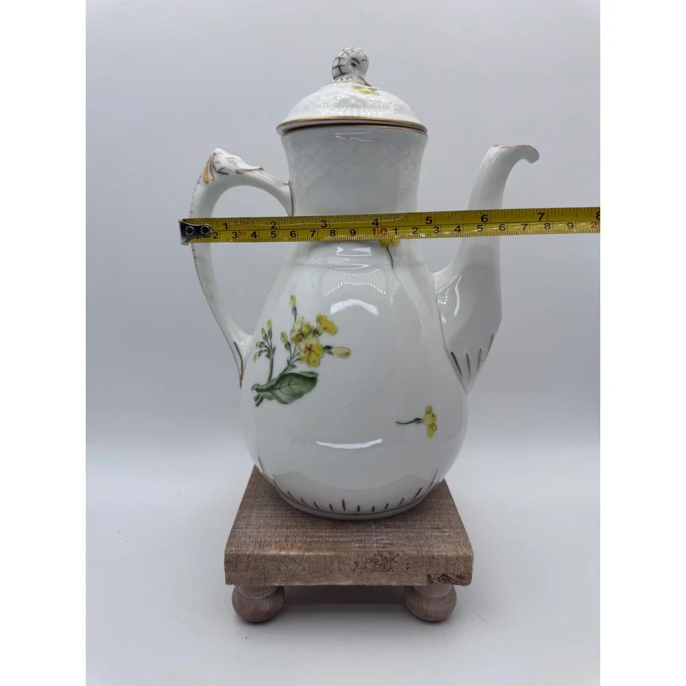 Bing Grondahl Erantis Coffee Pot Porcelain Yellow Floral Gold Trim Denmark 9.5